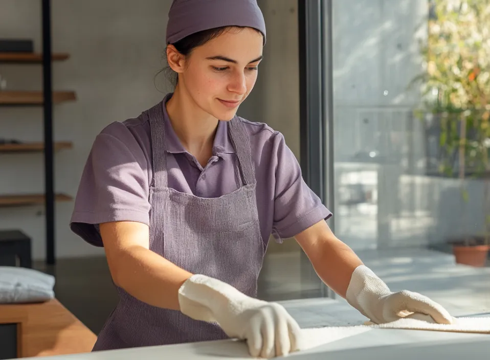 Two cleaners preparing their equipment