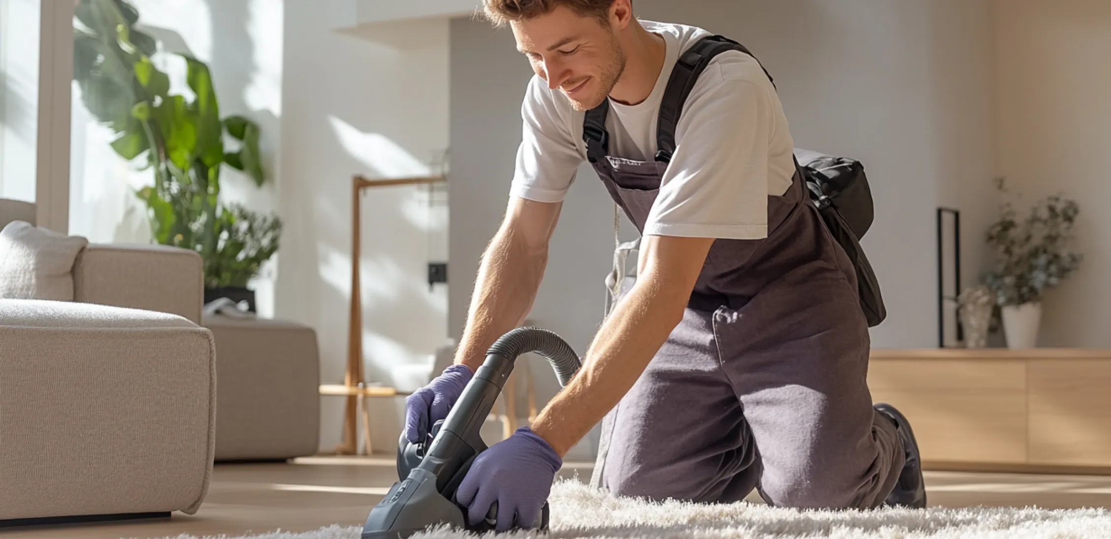 A vacuum cleaner being run across a light carpet