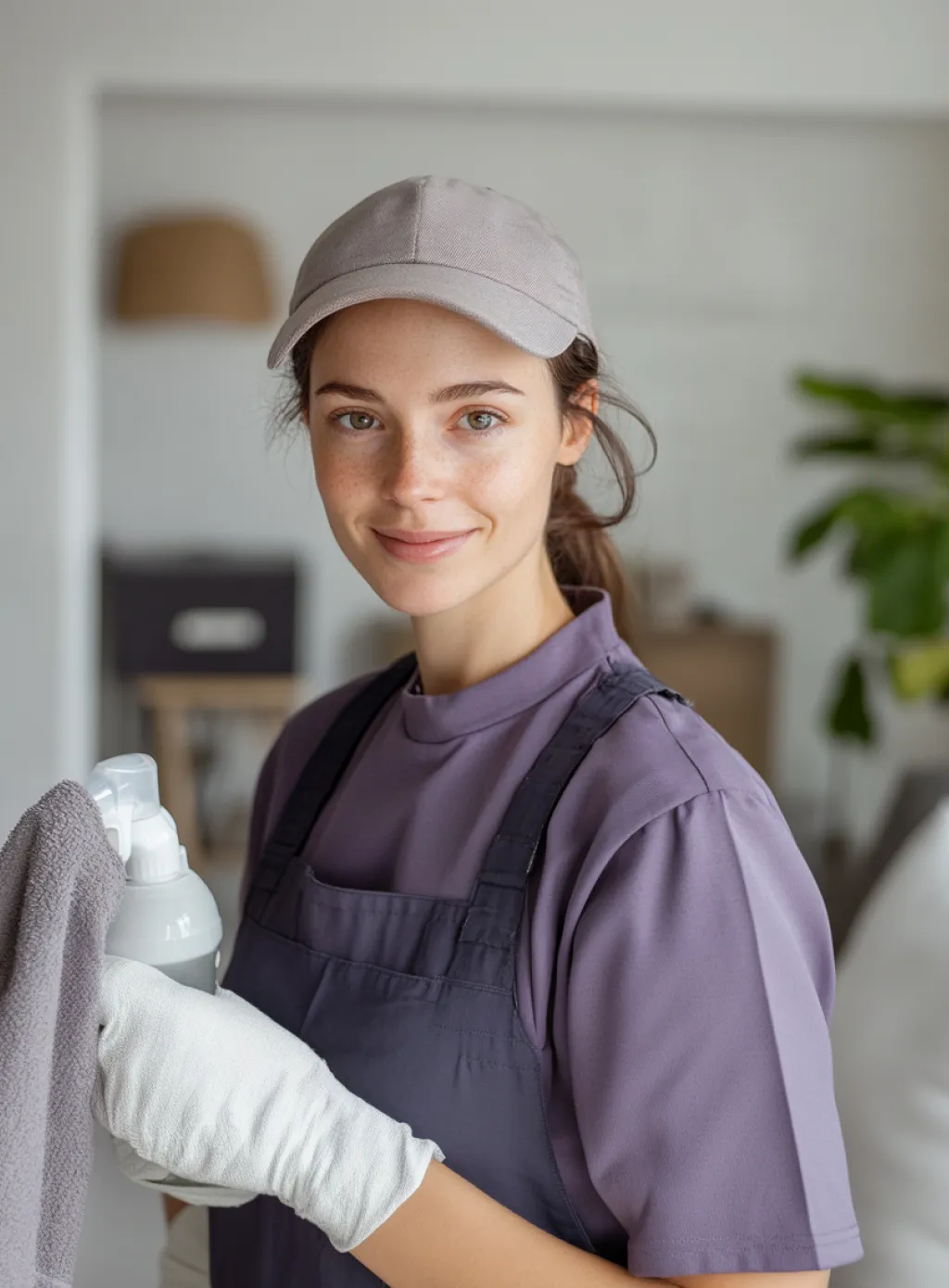 A cleaner wiping down a kitchen counter